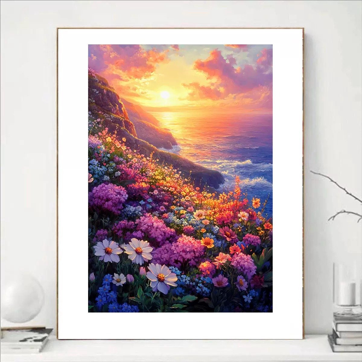 DIY kruissteekborduurpakket/Een zee van bloemen en de opkomende zon/gedrukt kruissteekpatroon borduurpakket (frame niet inbegrepen) 50*70CM