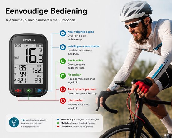 CYCPLUS M1 Draadloze Fietscomputer met Z1 Stuurhouder – GPS Kilometerteller Fiets – 25 Gegevensvelden – ANT+ & Bluetooth 5.0 – Waterdicht – 2.9 inch Display — afbeelding 3