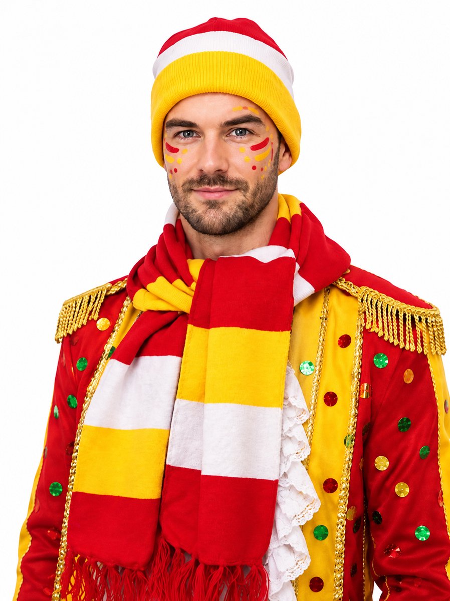 Carnaval Muts & Sjaal Rood-Geel-Wit – Verkleedaccessoires – Carnaval – Supporter – Unisex