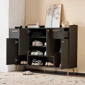 WUVRIE - Schoenenkast 130 x 37 x 100 cm - 2 lades, 4 deuren en open vak - Zwart