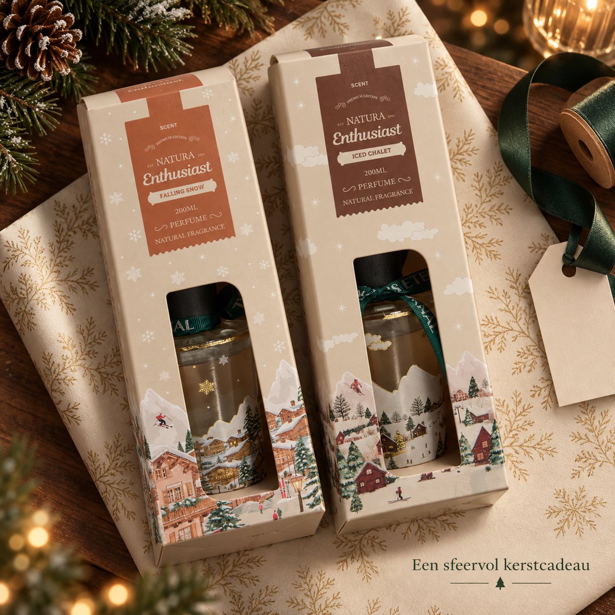 EasyMart Geurstokjes – Huisparfum Diffuser Set 2-Delig – 2x 200 ml Geurverspreider met Rotan Stokjes – Falling Snow & Iced Chalet – Luxe Kerstdecoratie en Kerstcadeau voor Woonkamer, Badkamer & Toilet — cadeau in Wonen & Interieur - foto 7