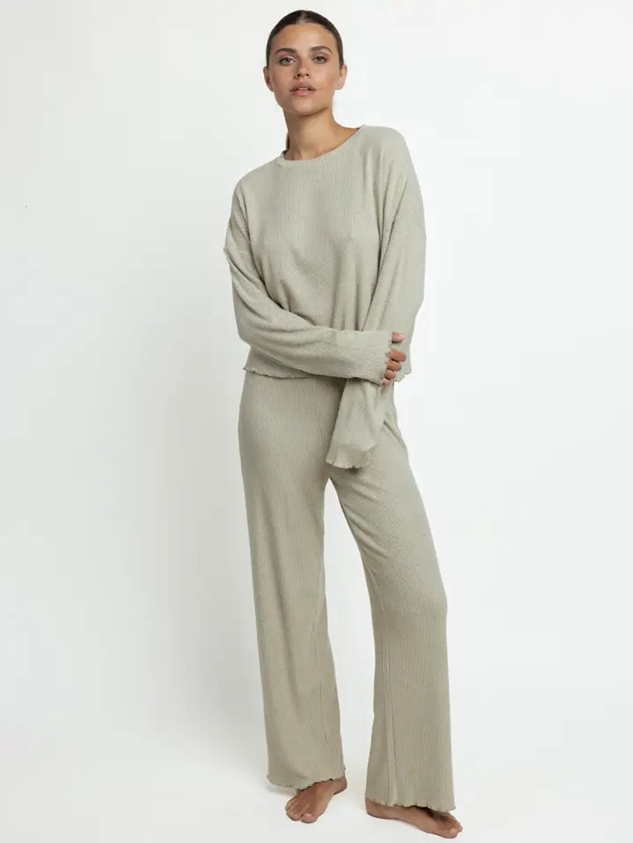 Admas Comfy Dames Pyjama Rondhals Lange Mouw – Grijs/Groen