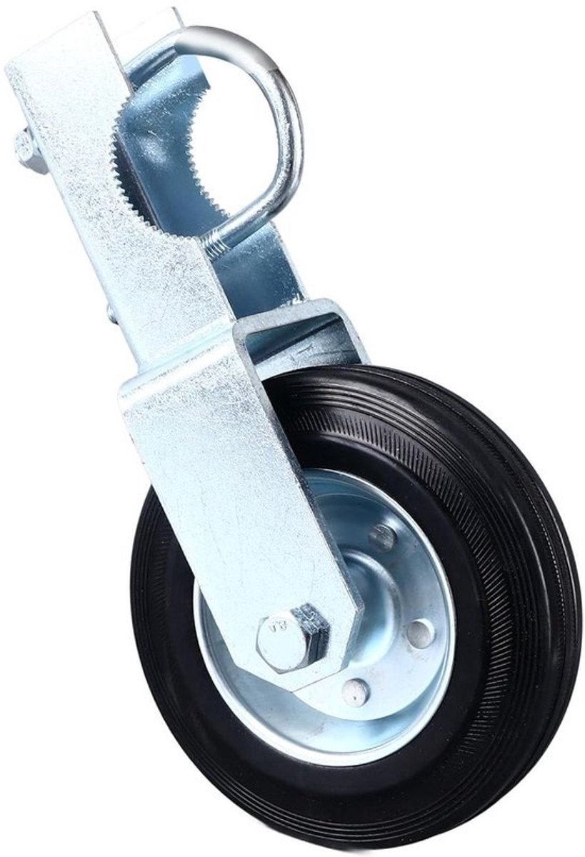 Poortsteunwiel - 6 Inch - Draagvermogen 500lbs - Metaal - Rubber - Gemakkelijk te installeren - Verstelbare U-bout - Voor ronde hekwerkbuizen 1 5/8 tot 2 Inch