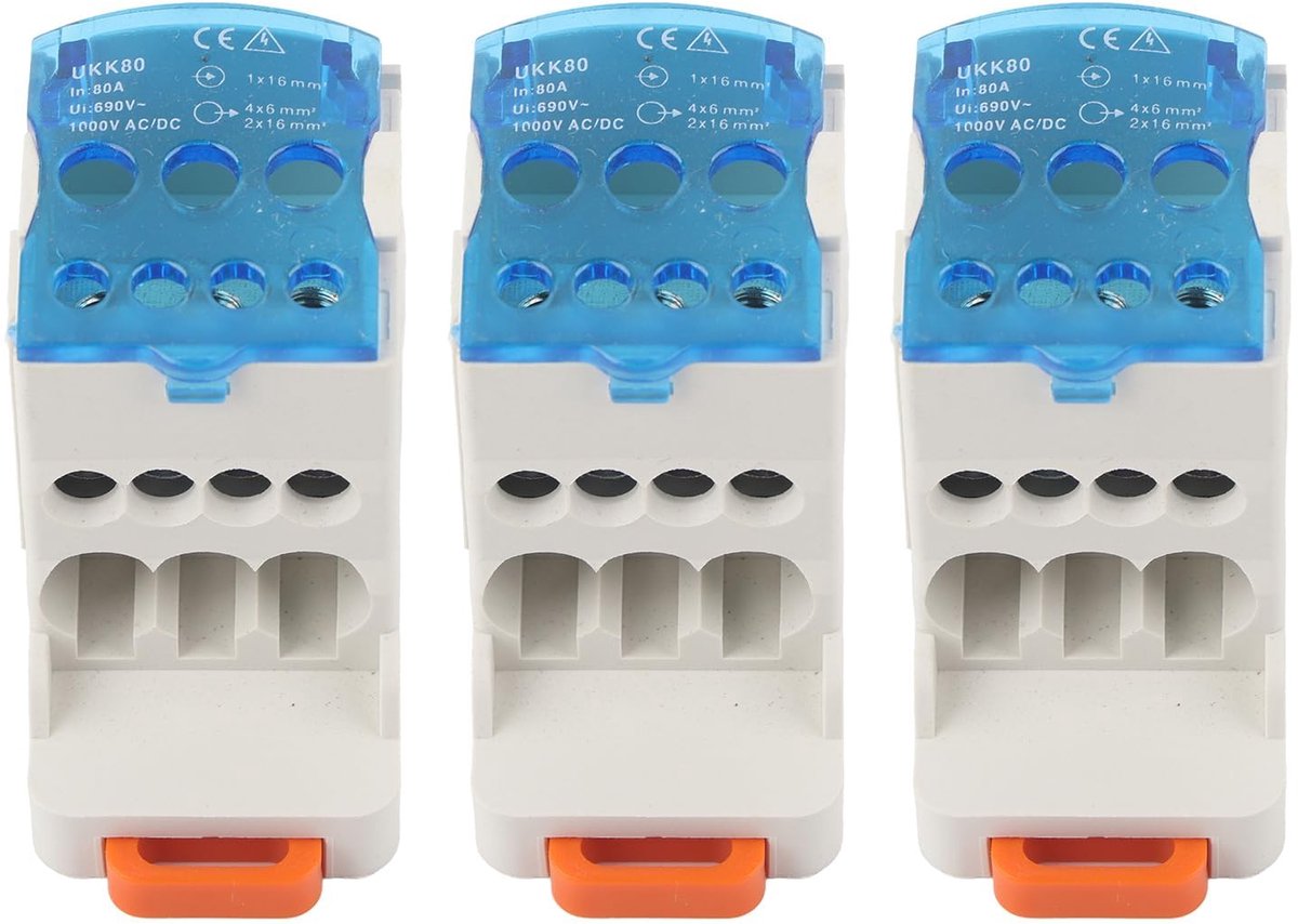 SnelShoppen - DIN Rail Klemmenblokken UKK-80A, Universele Aansluitdoos, Elektrische Kabelverbinder voor Verdeeldozen - 3 Stuks, Hoog Temperatuurbesten