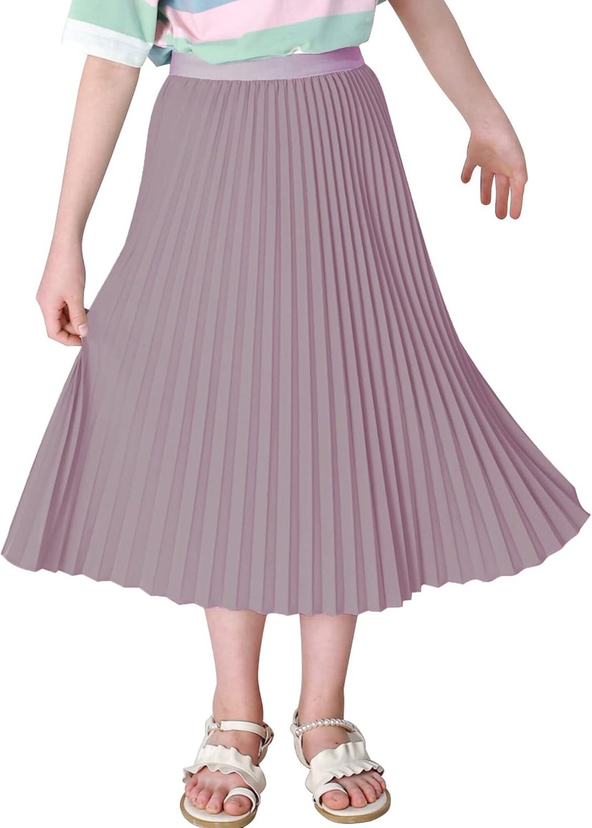 Maeau Girls' Chiffon Skirt Elastic Waist A-line Oscillating Skirt Elegant Midi Skirt with Soft Lining 4-16 Years - ShopVlot
