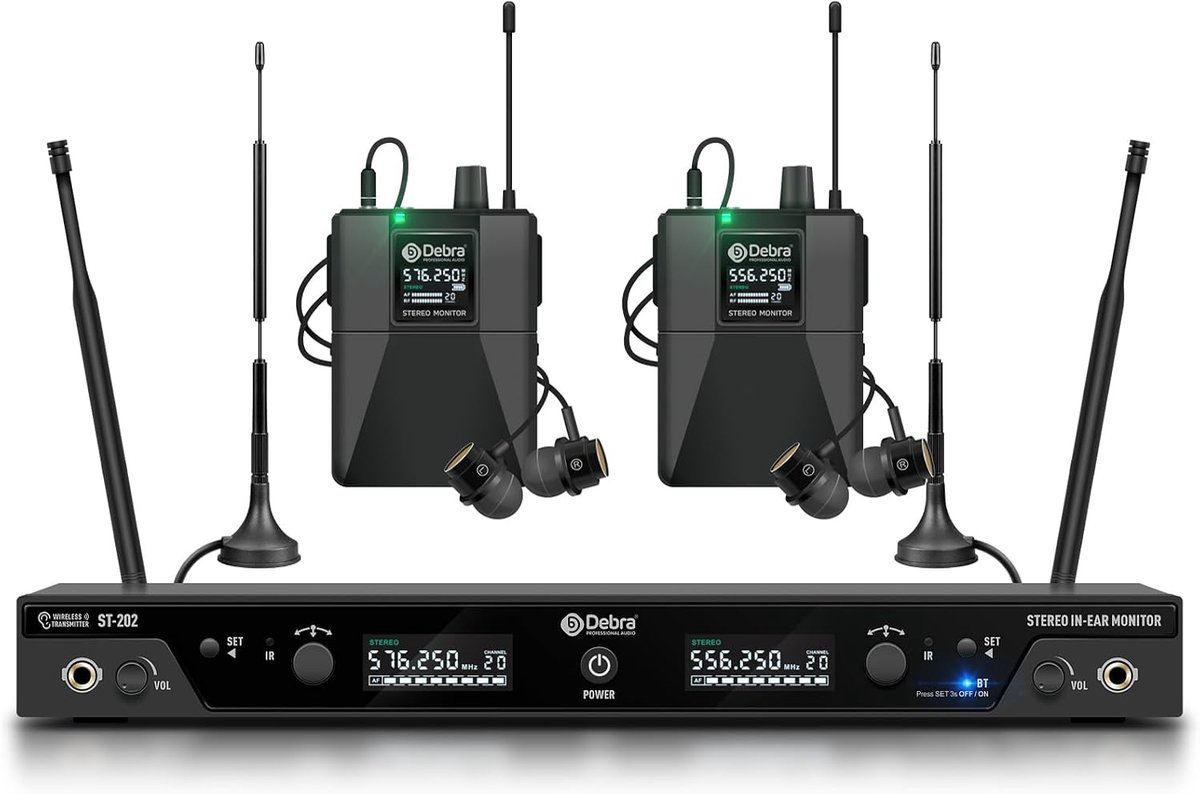 D Debra ST-202 UHF Wireless In-ear Monitor System with Stereo, Dual Channel for Stage Studio and Band (2 pocket - ShopVlot