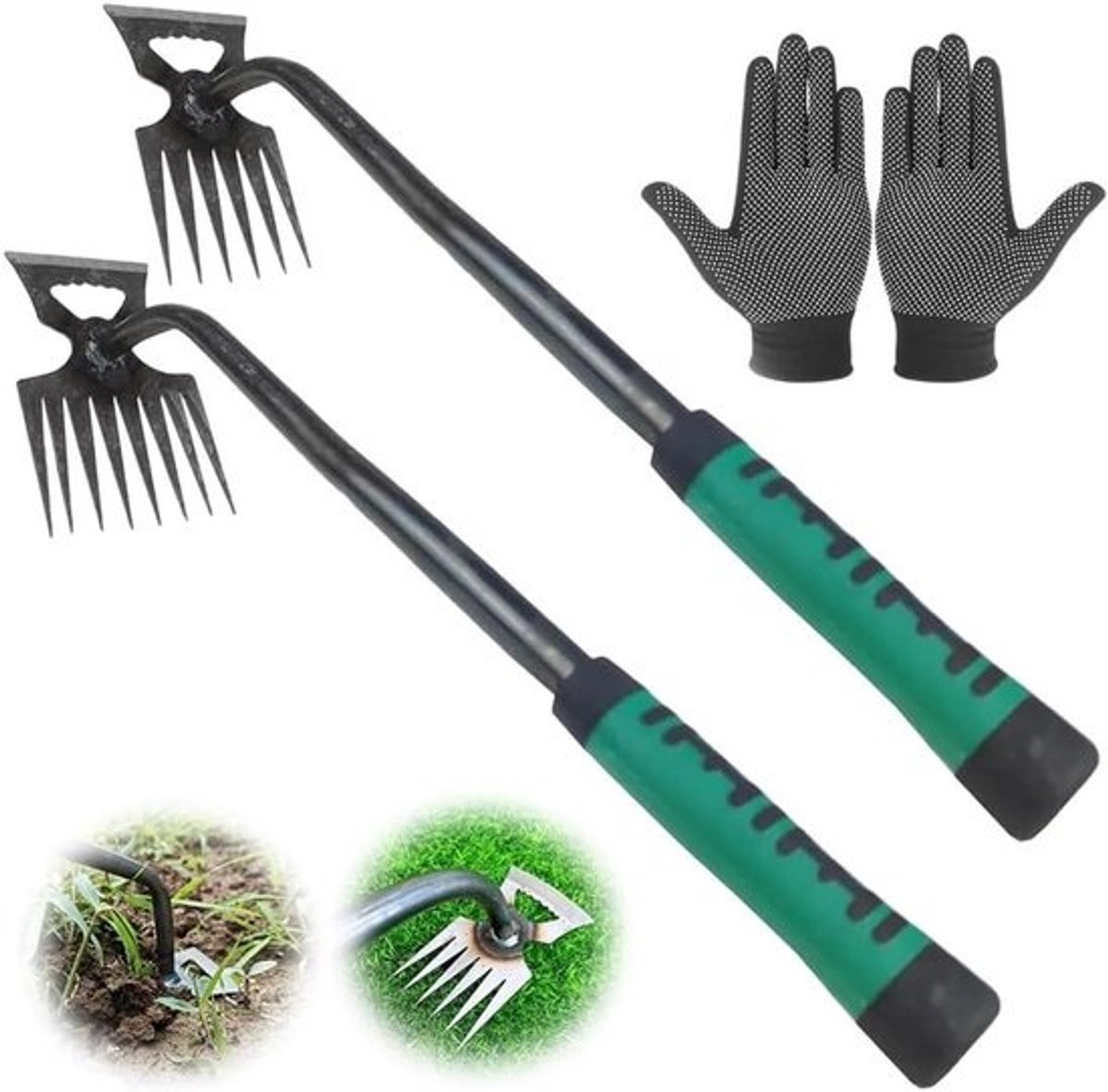 2 handmatige onkruidwieders met ergonomische handgrepen - tuingereedschap