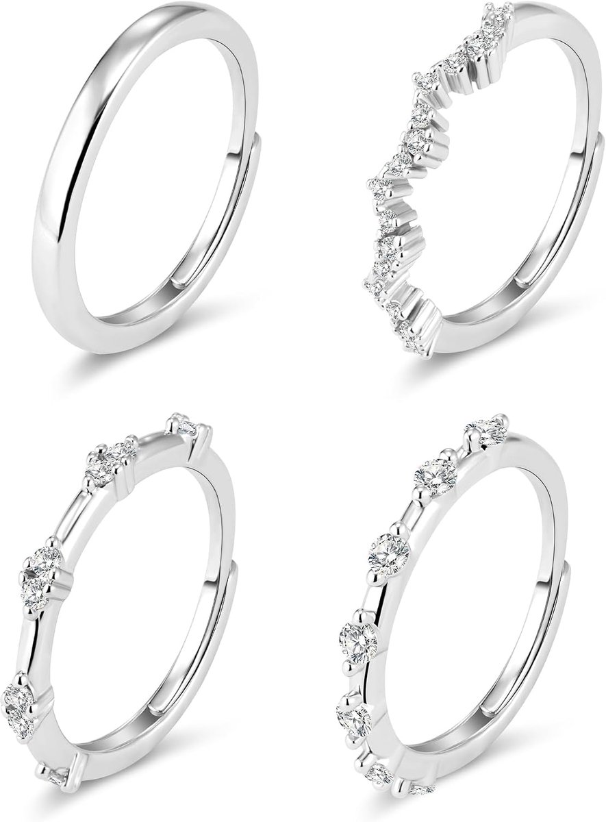 ALEXCRAFT Silver 925 Rings for Women, Waterproof Silver Rings for Women, Girlfriend, Mother, 4 Pieces - ShopVlot
