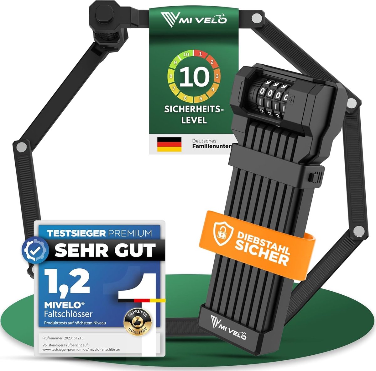 SnelShoppen - Opvouwbaar Fietsslot, Vouwslot met Hoge Veiligheid, 120 cm Lange Combinatieslot, Zwart, Ideaal voor E-Bike, MTB en Racefiets