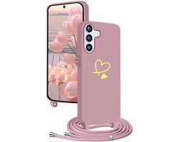 YANJIEER voor Samsung Galaxy A55 Hoesje met Koord schatti Glitters Hartjes patroon voor Vrouwen Meisjes, ultra dunne - ShopVlot