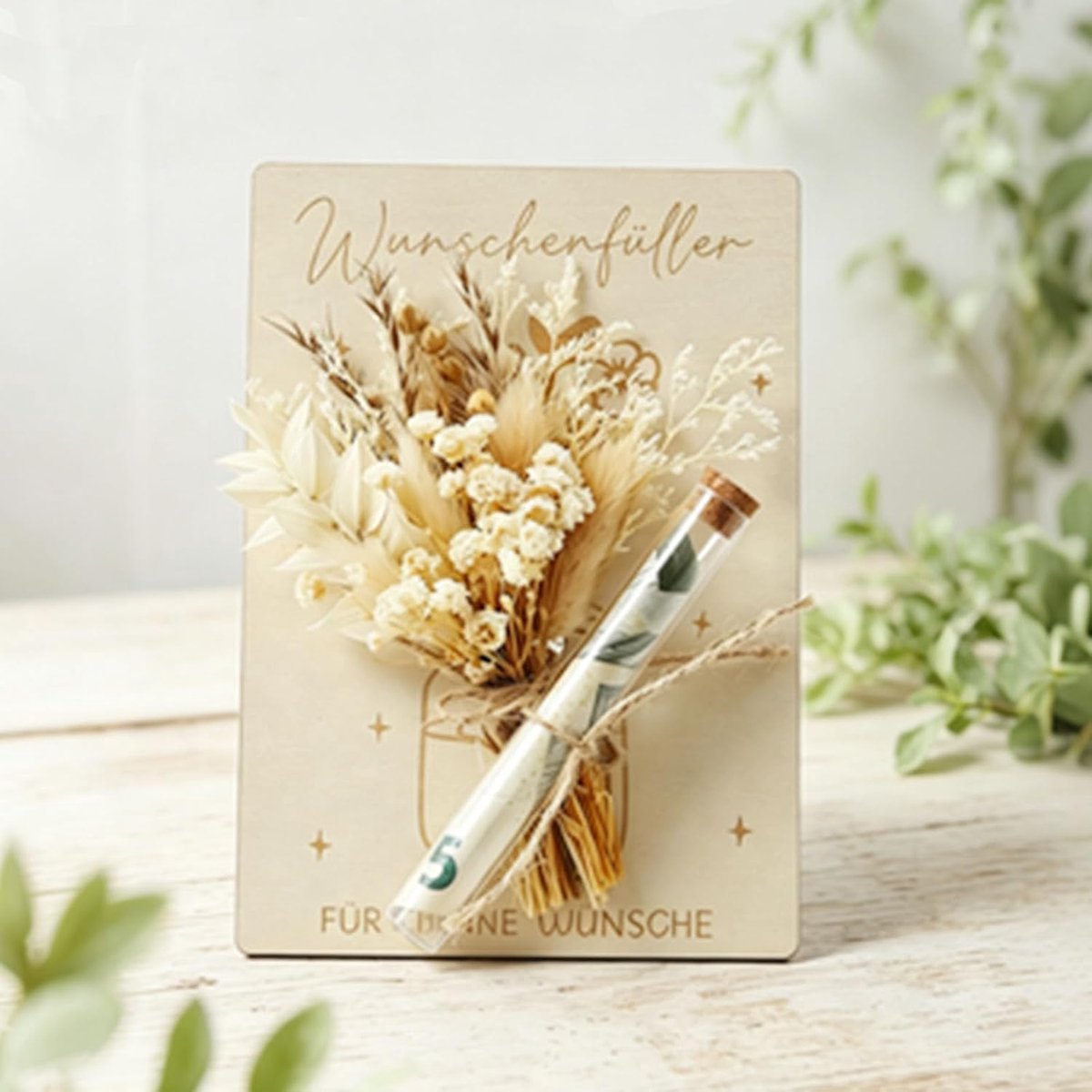 YIEUR Cadeau geld met gedroogde bloemen en glazen buis, geldgeschenk, wensvuller, houten gedroogde bloemen voor - ShopVlot