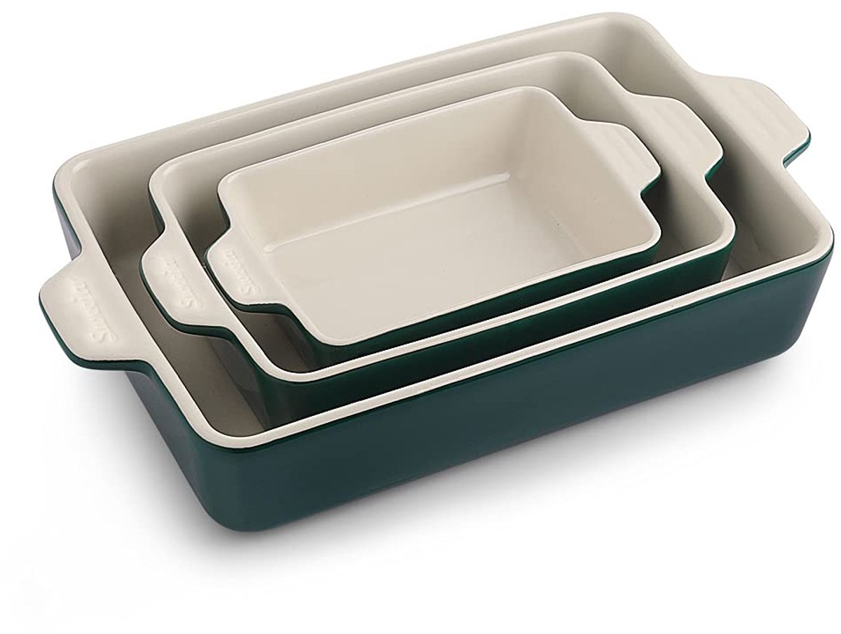 Bakvorm rechthoekig 30 x 20 x 7 cm - keramisch jade - ideaal voor lasagne en ovenschotels - dagelijkse keukenmusthave - Luxento