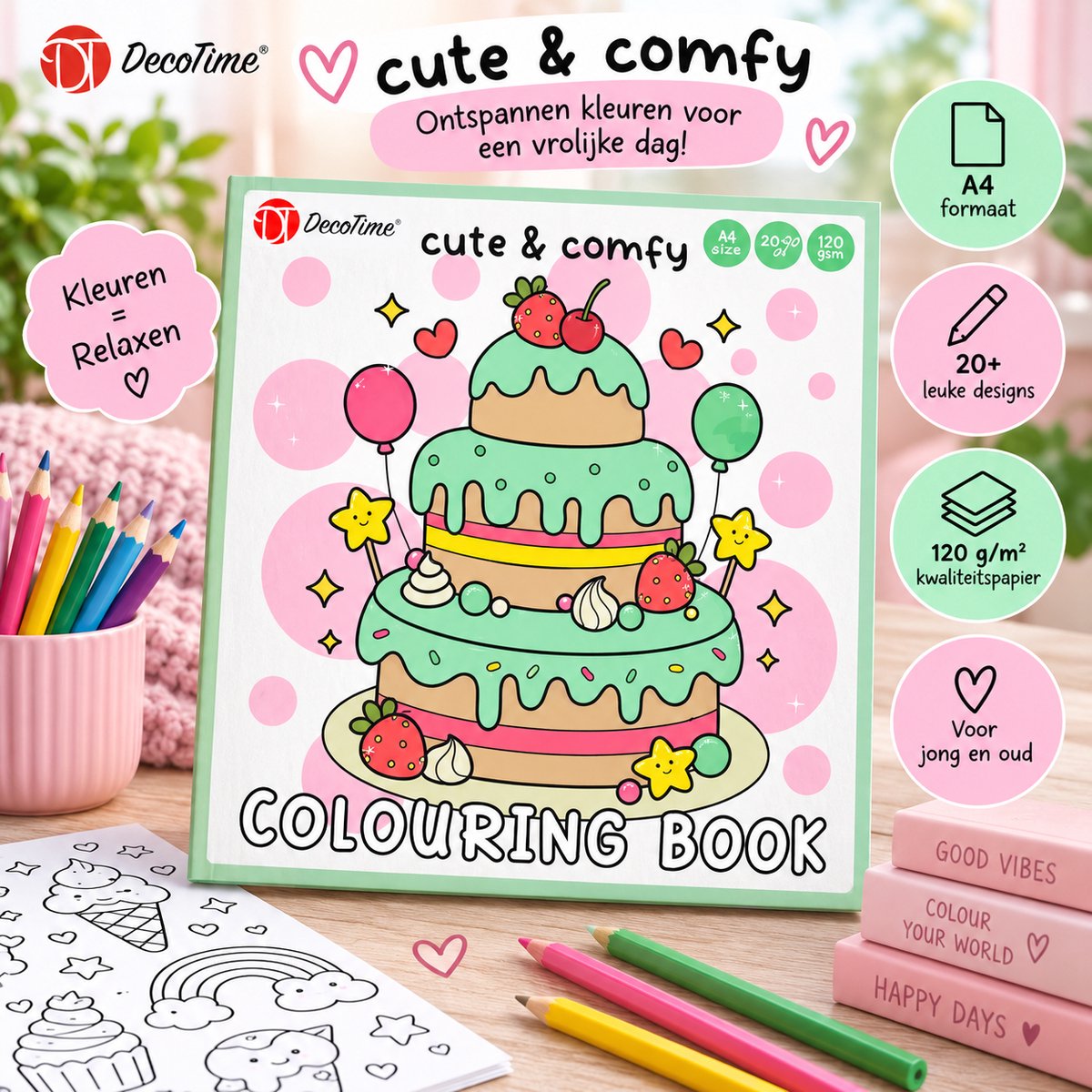 DecoTime Cute & Comfy Kleurboek – Creatief Kleurboek – 20+ Designs – Voor Kinderen & Volwassenen