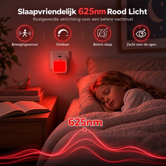 Namajunas 625 nm Rood LED Nachtlampje Stopcontact - 2 Stuks - Met Bewegingssensor - Dimbaar - Voor Babykamer, Slaapkamer, Gang en Trap van Namajunas — afbeelding 2