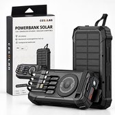 Cesulan Powerbank 30000 mAh - Solar Powerbank - Magsafe Powerbank - Powerbank Zonneenergie - Powerbank Iphone - Magnetische Powerbank - 22,5W Snellader - USB-C/USB-A/Lightning - LED Zaklamp met SOS - Handcrank - Noodpakket - Zwart