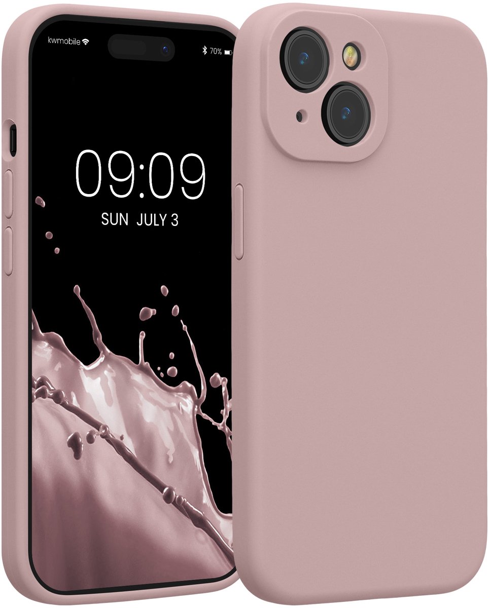 kwmobile telefoonhoesje geschikt voor Apple iPhone 15 - TPU backcover met siliconen coating - Smartphone case in licht oudroze