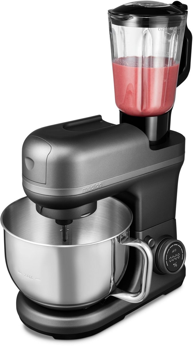 MEDION 3 in 1 universele keukenmachine (digitaal, 1200 watt, 8 standen, mengen kneden roeren hakkenmolen, ijscoupe voor het bereiden van ijs, digitaal aanraakscherm, MD18430) Titanium van Medion — afbeelding 3