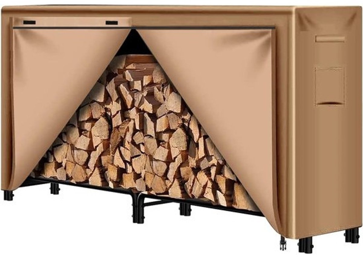 Opslag voor haardhout - Heavy-duty houtopberging met waterdichte beschermhoes, luchtgat en winddicht ontwerp - Geschikt voor rekken van 122cm/4ft, 183cm/6ft en 244cm/8ft - Gemakkelijk op te bergen en schoon te maken