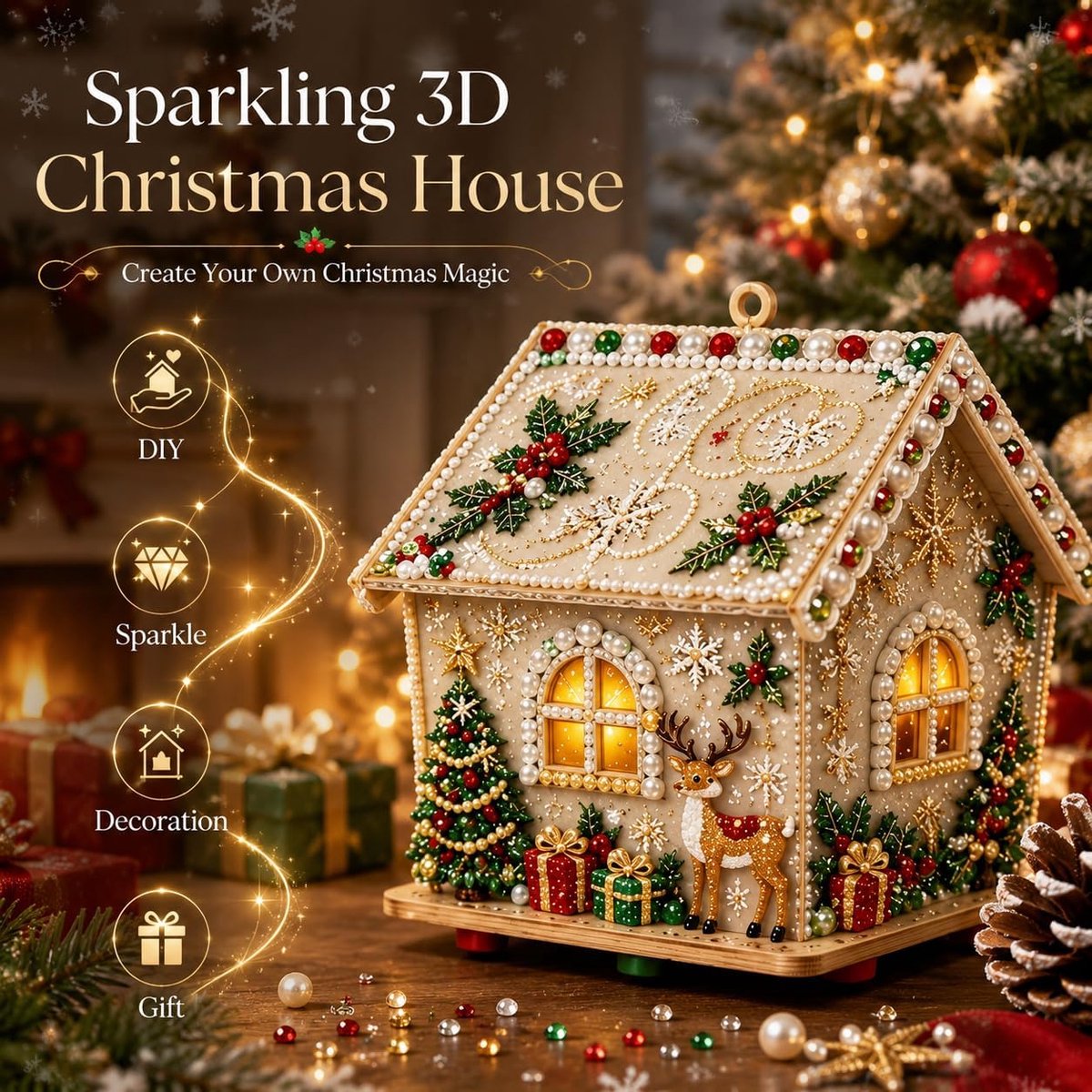 Diamond Painting Kerstmis - 3D houten kerstdorp kersthuis (G) - Diamond Painting Volwassenen - DIY Diamond Painting Kerststad Kerstboomversiering - Schilderen op Nummer - Cadeau – foto 3
