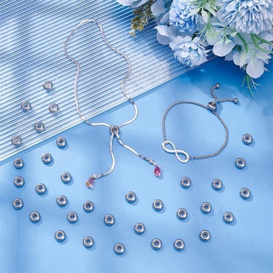 35 stuks stopperbeads, ringen en spacers, 10x5mm - Van roestvrij staal voor sieraden maken - Voor armbanden en kettingen, gat: 3mm — afbeelding 2