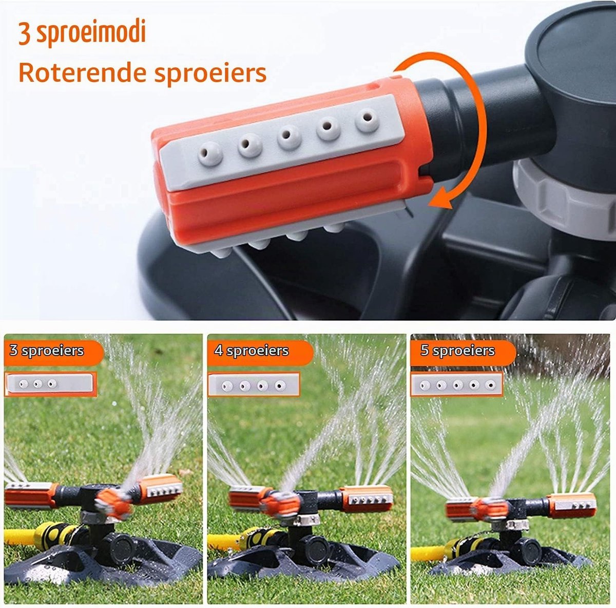 Automatische 3-armige tuin sprinkler met 360° rotatie voor efficiënte irrigatie in tuin en park