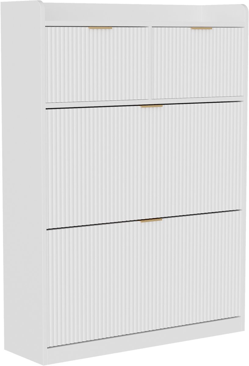 Yelenaro Schoenenkast wit, schoenenopberger met 2 Flappen en 2 lades, schoenenrek met Verstelbare Planken, Voor Hal En Woonkamer, 80x24x110 cm