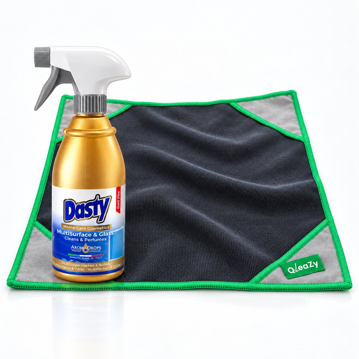 Dasty Multi Glasreiniger + QleaZy Premium Glasdoek 40×40 cm – Complete Glasreinigingsset