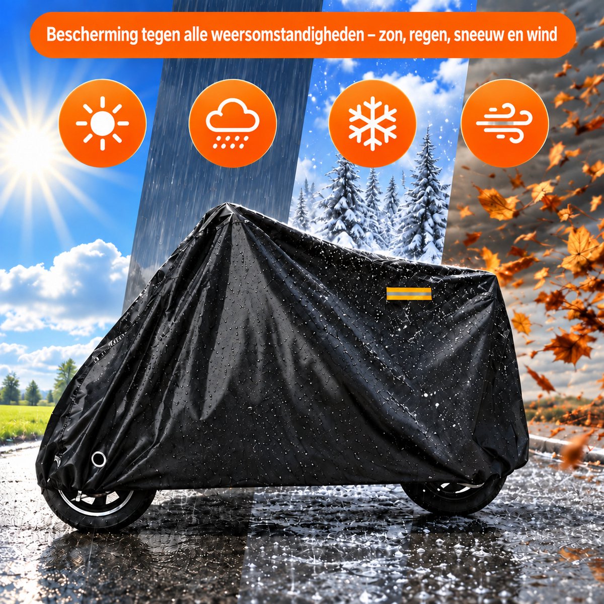 Motorhoes en Fietshoes – Waterdichte Motorafdekking & Beschermhoes voor Fiets – 210D Oxford-stof – Voor Motor, Fiets, E-bike, Scooter en Brommer – Met Slotogen, Klikgesp en Elastische Zoom – XL 245 x 105 x 125 cm – Zwart – foto 7