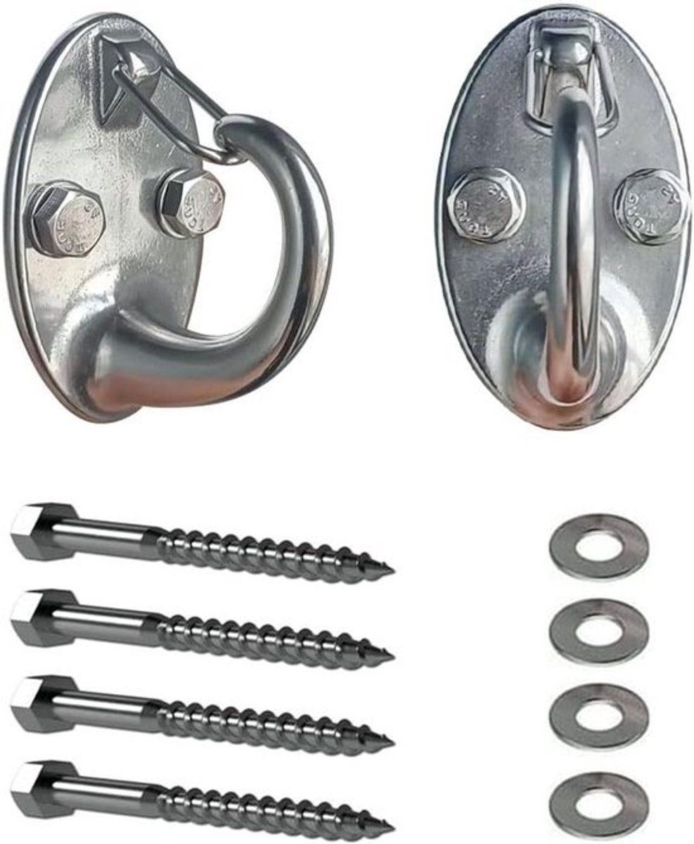 Set wandankers - Ankers voor muurbevestiging - Voor krachttraining thuis - Zwaar belastbaar - 6.5 x 4 cm - Zilver