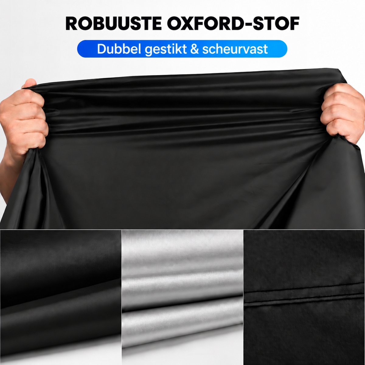 Motorhoes en Fietshoes – Waterdichte Motorafdekking & Beschermhoes voor Fiets – 210D Oxford-stof – Voor Motor, Fiets, E-bike, Scooter en Brommer – Met Slotogen, Klikgesp en Elastische Zoom – XL 245 x 105 x 125 cm – Zwart – foto 4