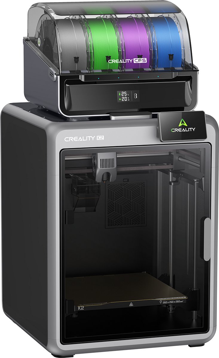 Creality K2 Combo 3D Printer – Multicolour Print met CFS – 600 mm/s High-Speed – Automatische Bed Leveling – Volledig metalen frame – AI-Camera – Touchscreen – WiFi & App – 260 × 260 × 260 mm – Direct Printklaa