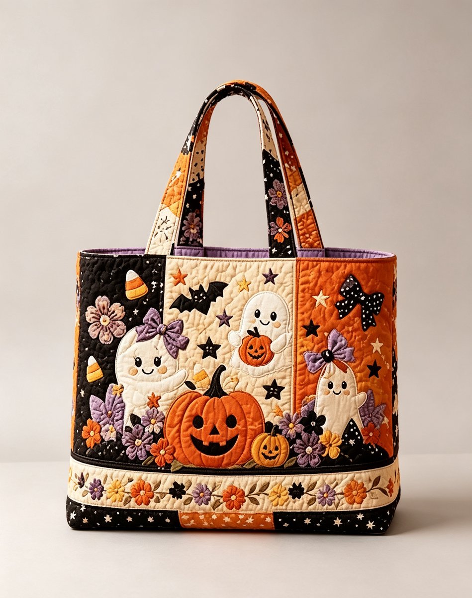 Halloween Trick-or-Treat Draagtas - Herbruikbare Schoudertas met Gewatteerde Band - Pompoen Kat Heks Print Stevige Textiel Tas voor Snoep, Snacks en Feestartikelen voor Kinderen & Volwassenen