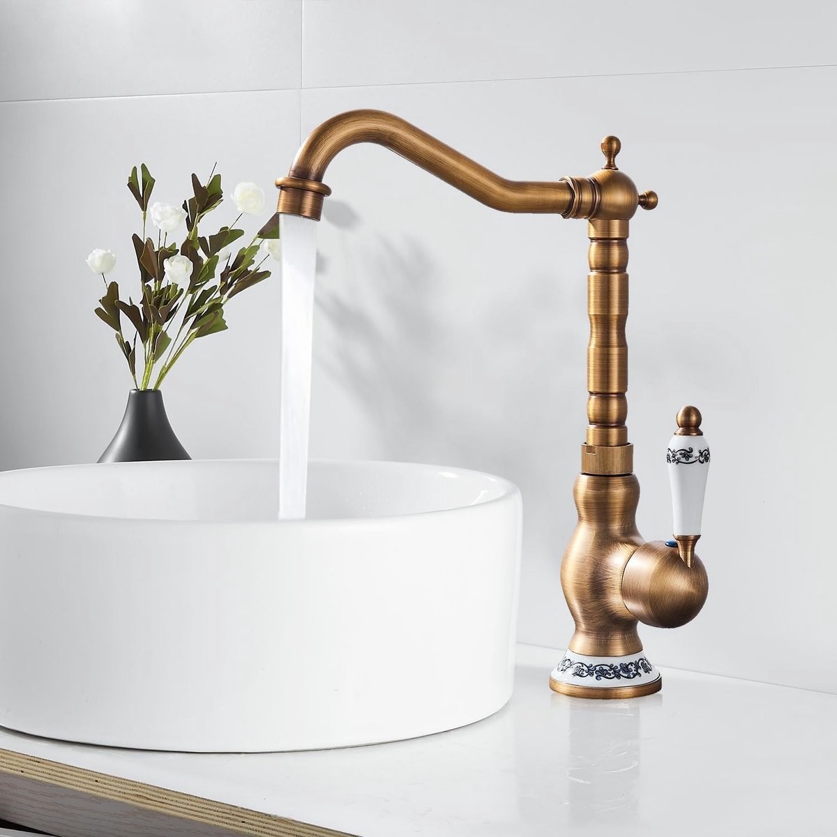 Faucet Kitchen Retro Brass Faucet Bathroom Medieval Kitchen Faucet High arch Mixer Tap Sink Faucet Vintage Brown - ShopVlot
