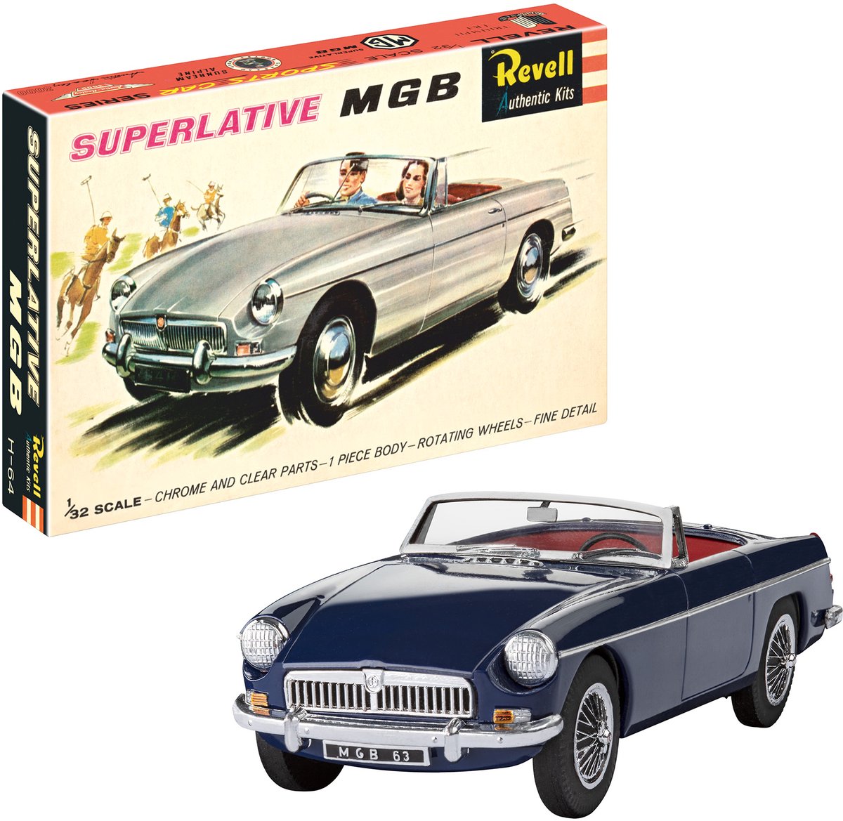 Revell Modelbouwpakket Auto - 07753 MGB Roadster - 75 Years Plastic Modelbuilding - Britse Klassieke Sportauto Plastic - 1:32 - Modelbouw
