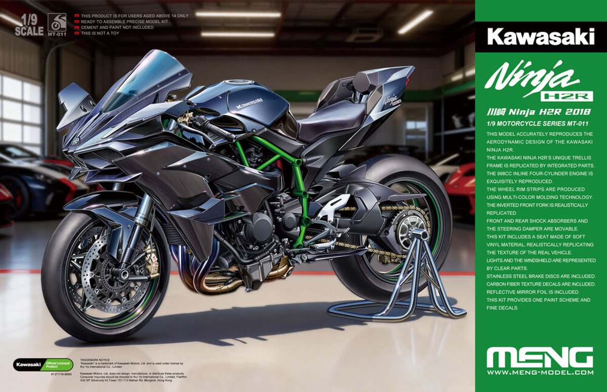 Meng Model Modelbouwpakket Auto - MENG MT011 Kawasaki Ninja H2R 2018 - Japanse Supersportmotor Plastic - 1:9 - Modelbouw