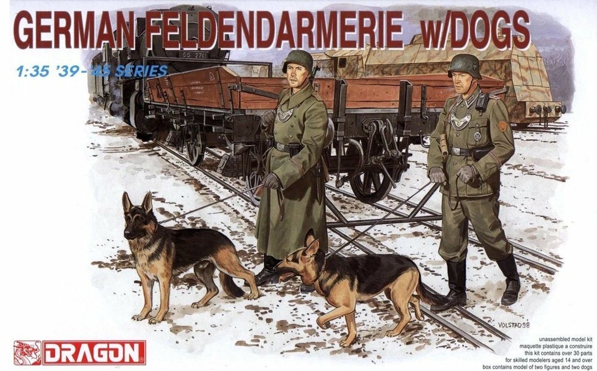 Dragon Modelbouwpakket Militaire voertuigen - 6098 Duitse Feldgendarmerie WWII - 2 Figuren met 2 Honden Plastic - 1:35 - Modelbouw