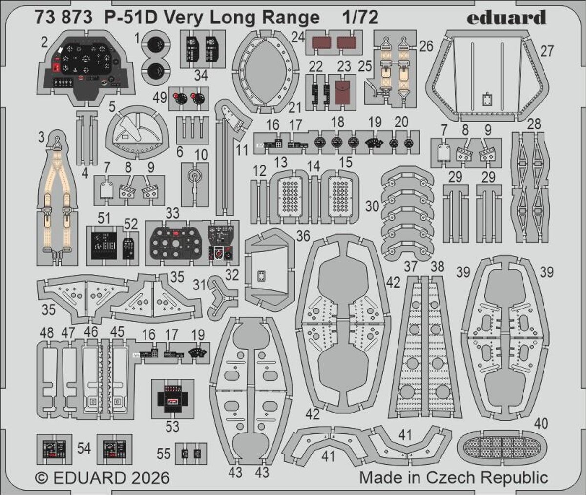 Eduard Modelbouwdecoratie - 73873 Accessoires Set voor North American P-51D Very Long Range - Arma Hobby Photo-etch