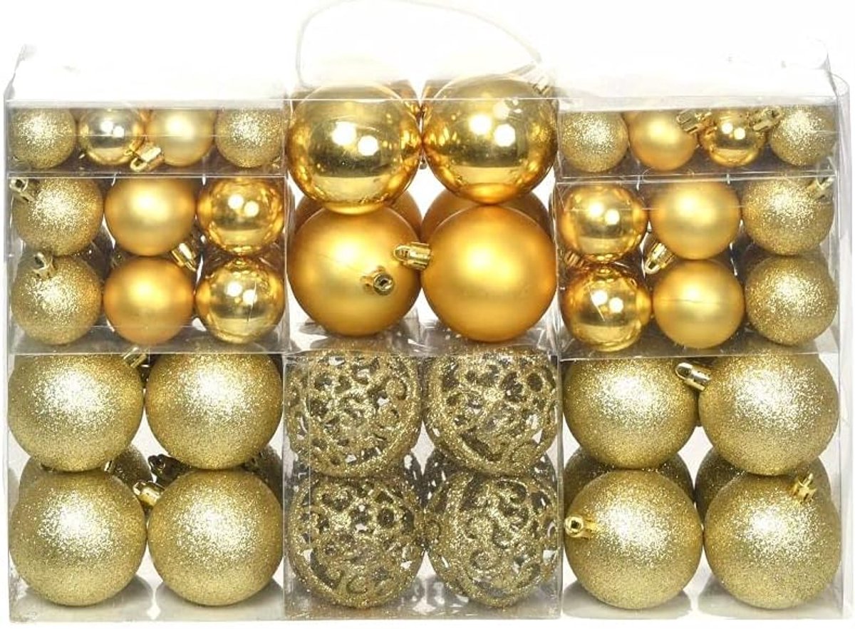 Kerstballenset, 100 stuks, goudkleurig, 6 cm, kerstdecoratie, voor het decoreren van bomen, huis en kantoor