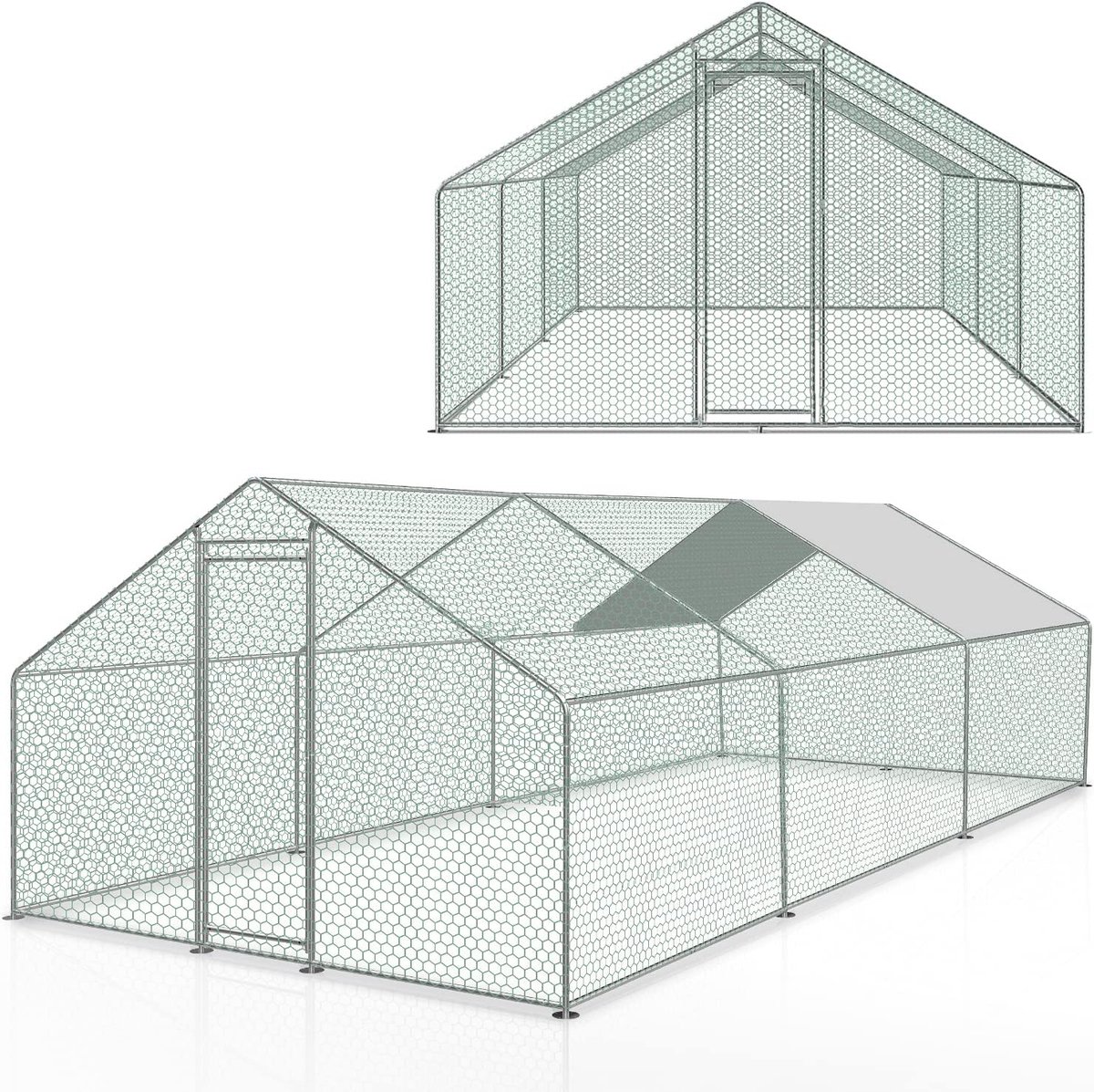 Hek met slot, 3 x 6 x 2 m, gegalvaniseerd stalen frame, pvc-gecoat dak, voor kippen, kippen, vogelkooi, kleine dieren