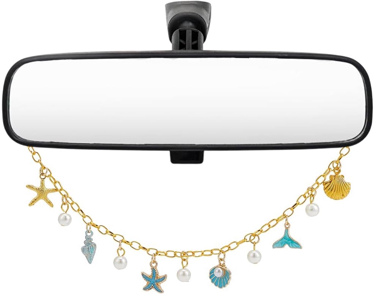 Auto hanger oceaan spiegel hanger met zeester parel schelp zeemeermin staart hanger bohemien zomer hanger auto interieur accessoires voor huis raam balkon dec