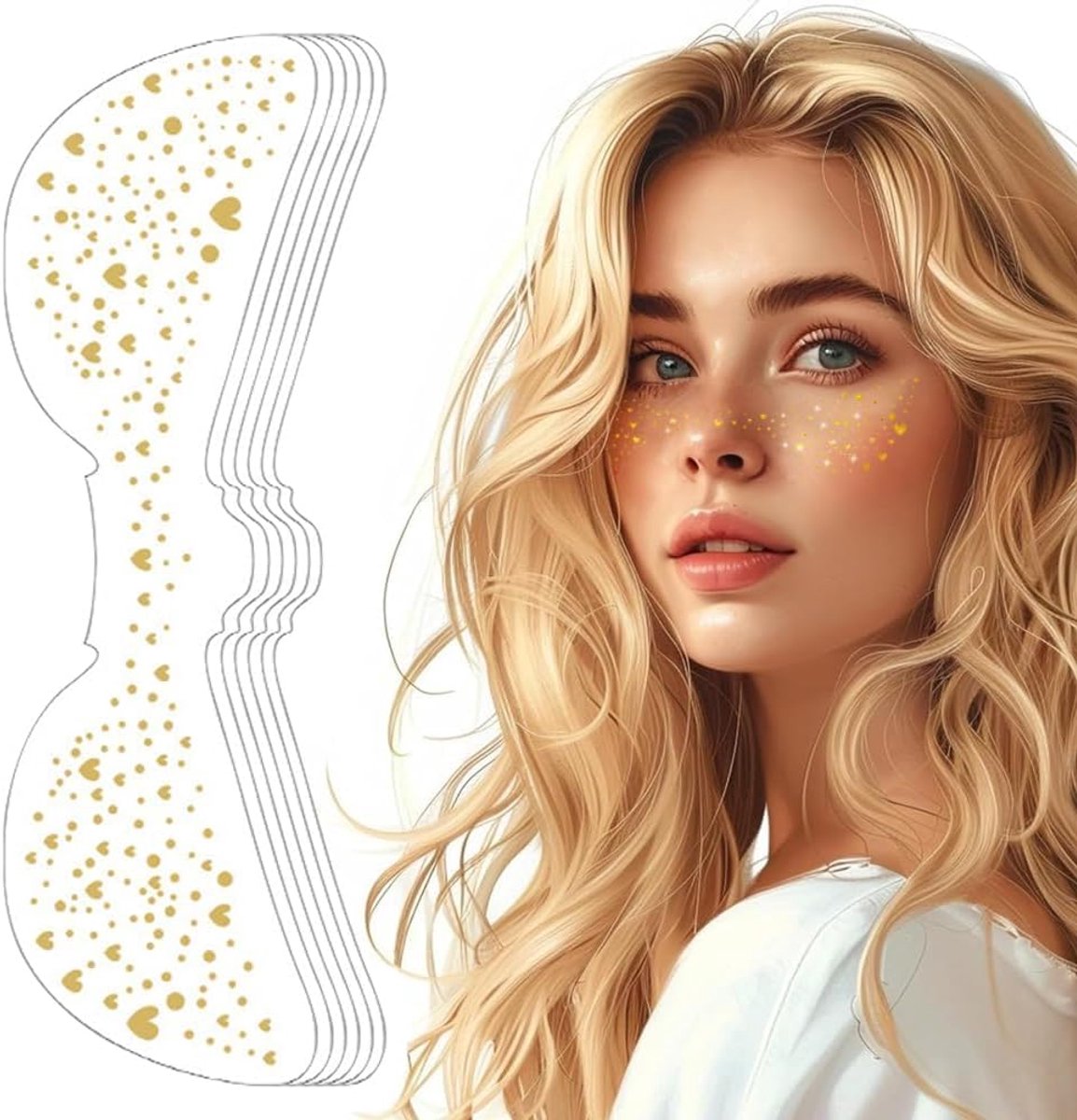Sproeten, gezichtstatoos, waterdichte glitterpatches, sproeten, gezichtsstickers, tijdelijke tatoeages voor gezicht, lichaam, party, carnaval, make-up (goud A)