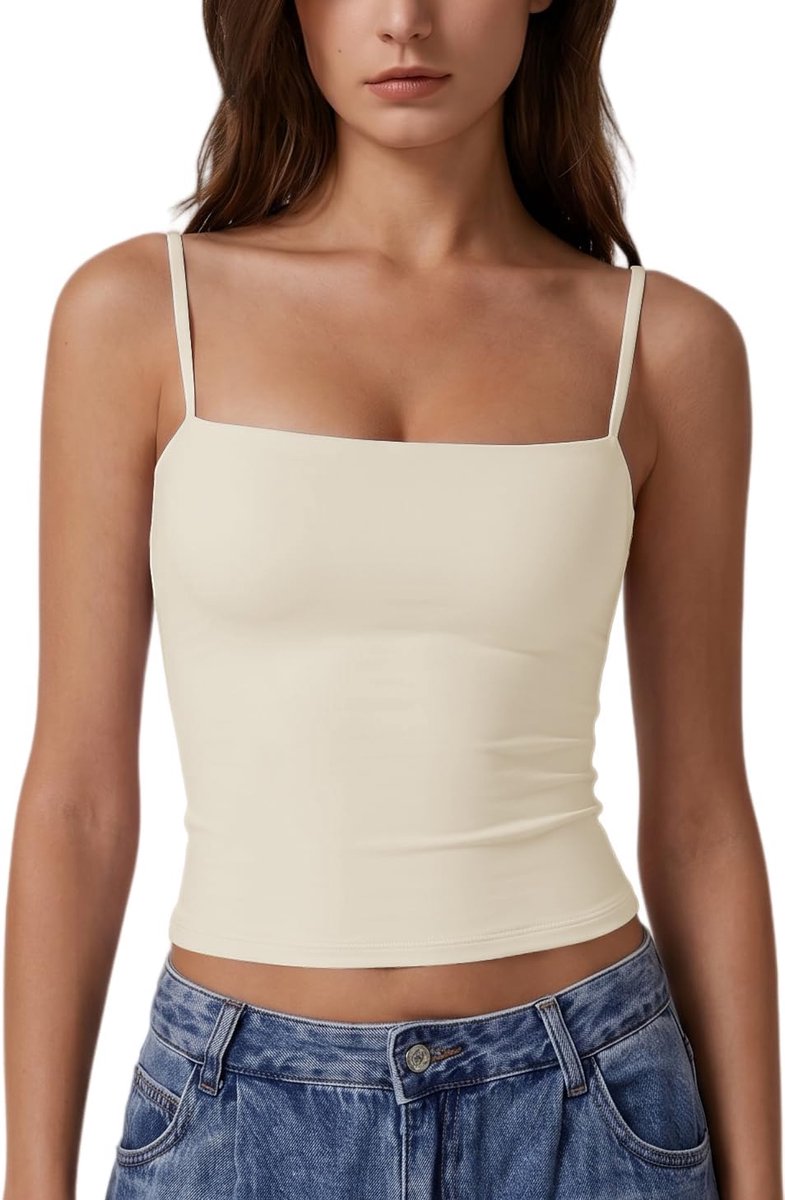 Tanktop voor dames met vierkante hals, crop top met verstelbare spaghettibandjes, zomer, onderhemd van dubbele stof, elegant, slim fit Y2K, basic tops, onderjas, casual, camisole