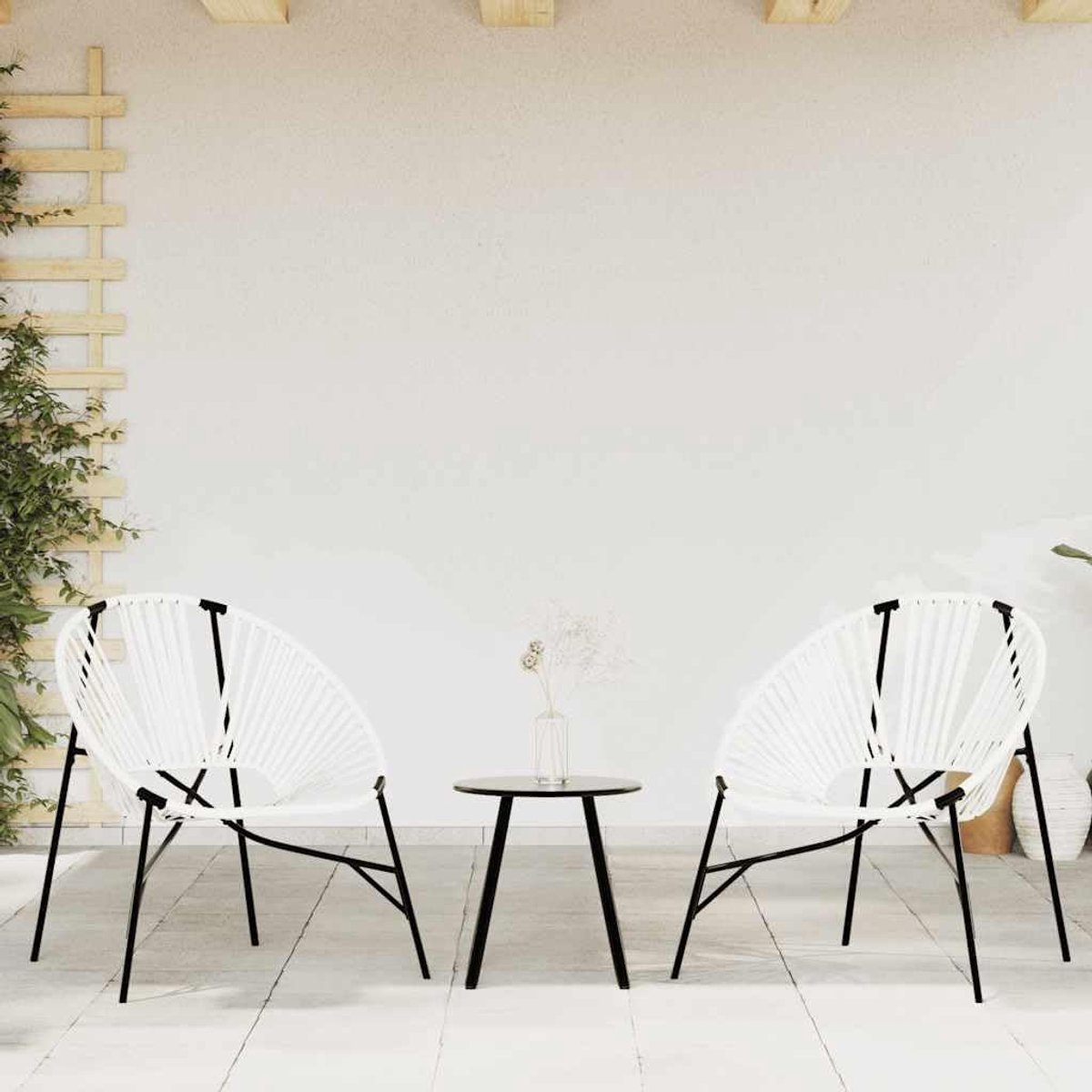 Set van 4 tuinstoelen met salontafel, synthetisch rotan en stalen frame, duurzaam terrasmeubel voor terras en tuin, comfortabele stoelen met rugleuning