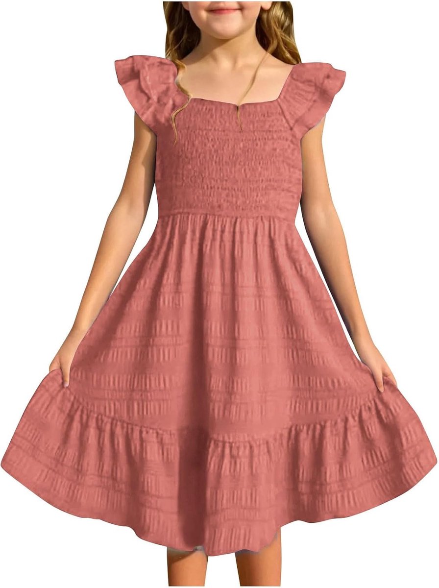 Jurk voor meisjes, kinderen, kleding, mode, chic, katoen, zomer, prinses, ceremonie, bruiloft, bloemen, mouwloos, verjaardag, casual, ademend, paleisstijl, A59