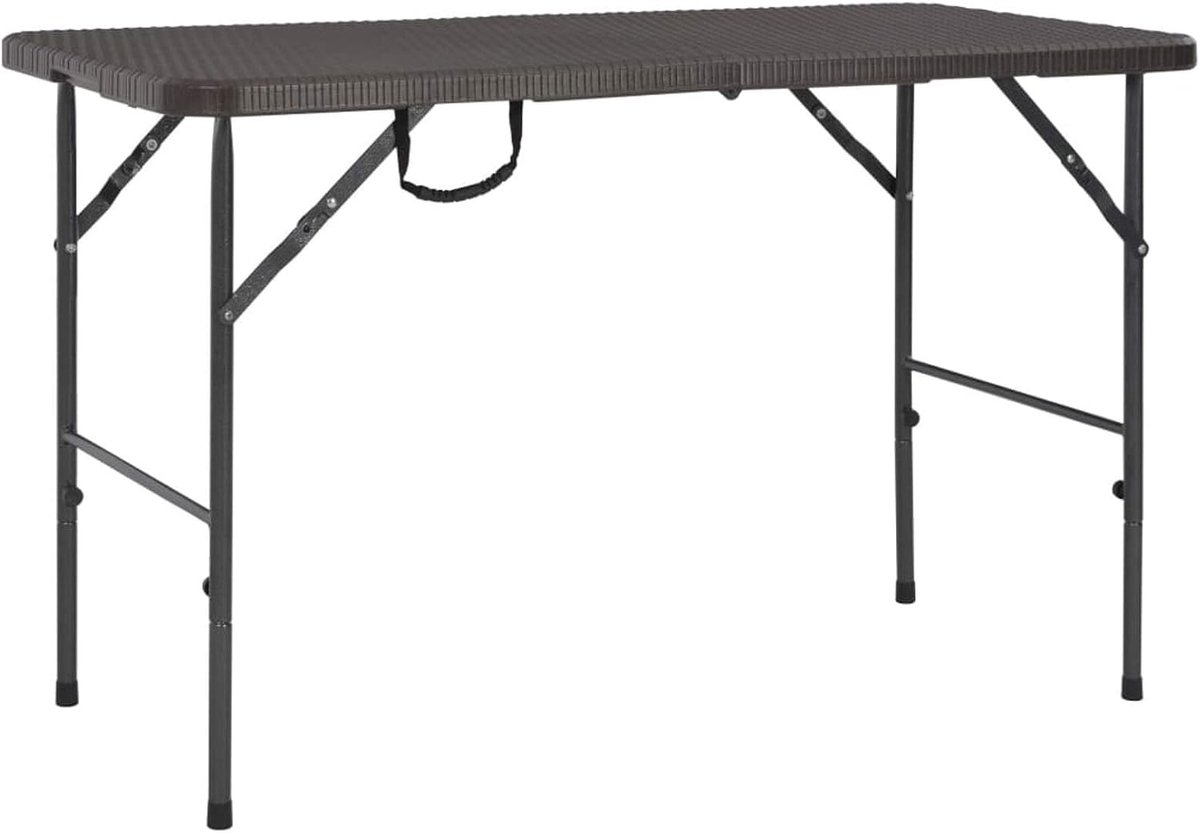 Inklapbare tuintafel, balkontafel, eettafel, terrastafel, klaptafel, tafel, campingtafel, feesttafel, tuinmeubelen, tafel voor tuin, terras en balkon, bruin, 120 x 60 x 74 cm, HDPE, rotan-look