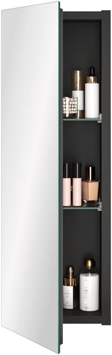 Apotheekkast met spiegel, led-modulair, met frame van aluminium, anti-condens-design, dimbaar, geïntegreerde stopcontacten en USB-poorten, wandbevestiging (10 x 28 cm, omkeerbare kast)