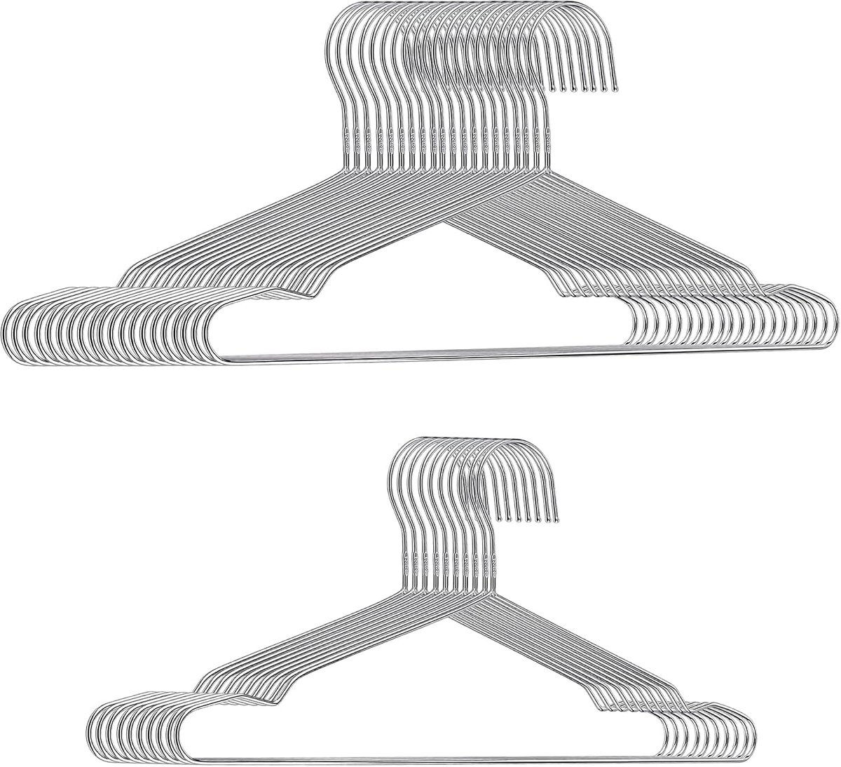 30 stuks kleerhangers roestvrij staal 304, zilver 3,2 mm dik, 20 grote (40 x 20 cm) en 10 kleine (32 x 18 cm), metalen kleerhangers voor kledingkast en garderobe