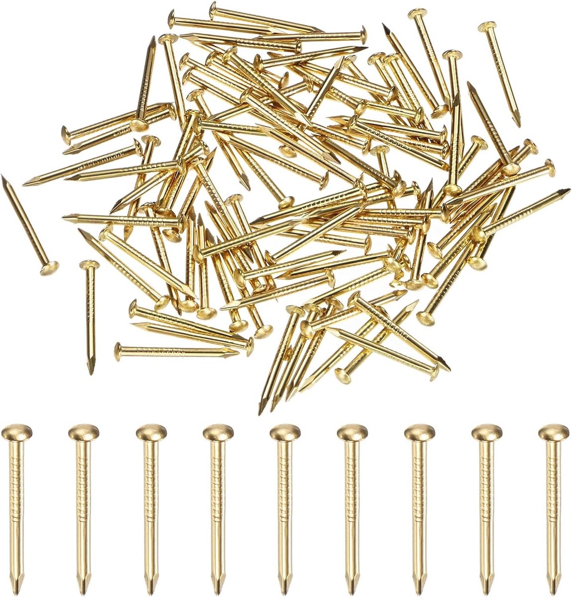 Set van 100 Kleine Spijkers 1.3mm x 15mm Messing, Precisie Mini Spijkers voor Houtbewerking, DIY Projecten en Foto's Ophangen