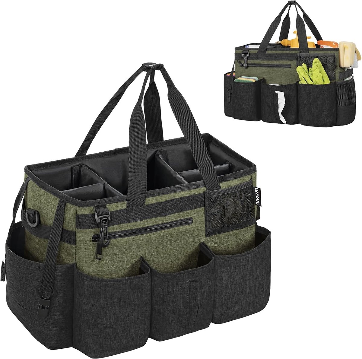 Schoonmaaktas 20 x 15 x 26 cm met Afneembaar Compartment, Draagbare Organizer met Verstelbare Schouderband, Groen en Ruim voor Efficiënt Schoonmaken