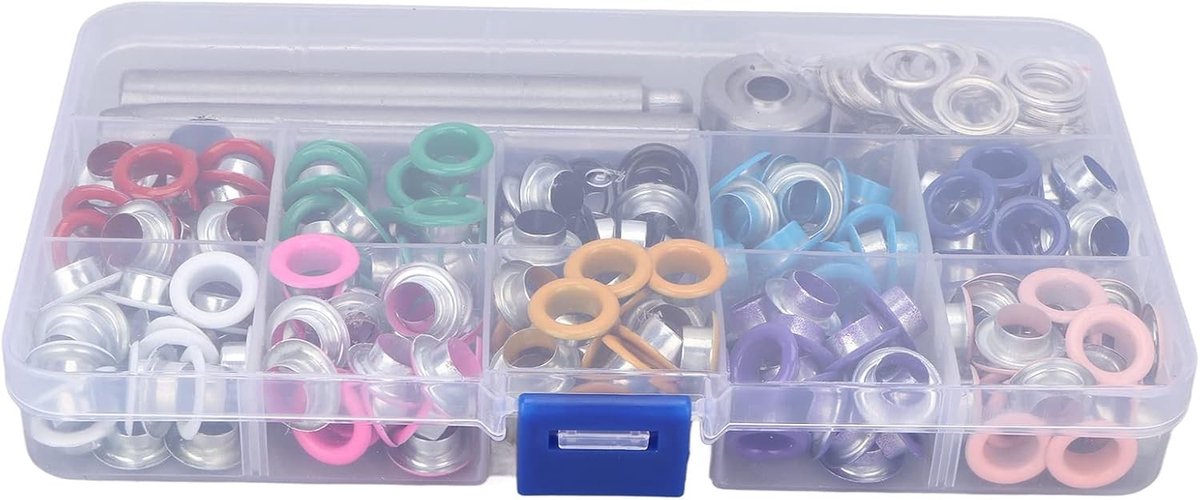Grommet Tool Kit 8mm Oogjes Set met Kleurige Metalen Oogjes voor Creatieve Klussen, DIY Projecten en Modeaccessoires